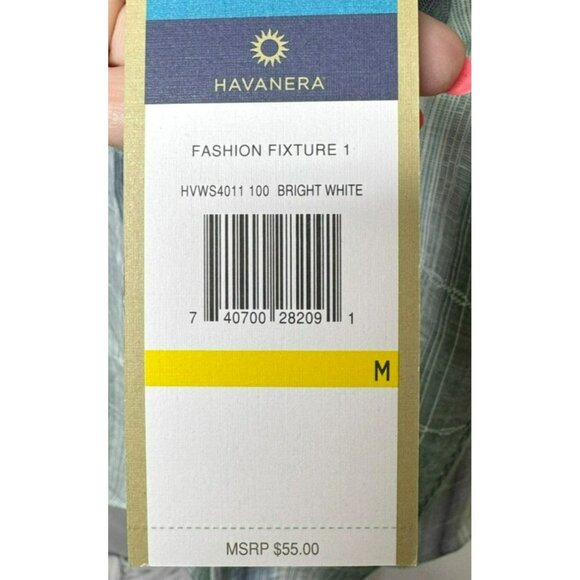 NWT Havanera Mens Green & Blue Plaid Short Sleeve Linen Blend Size M - Picture 4 of 11